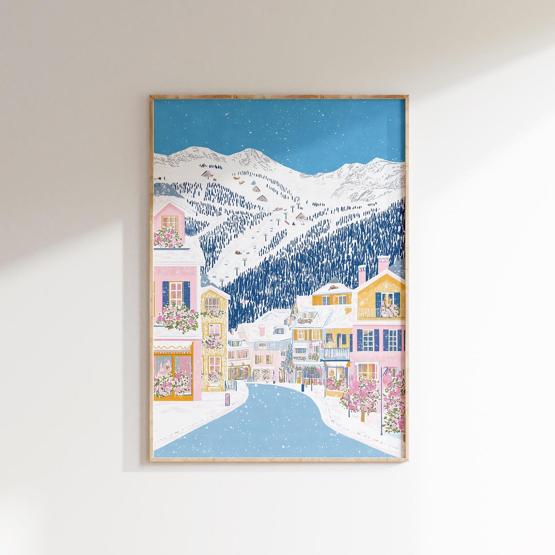Alpine Ski Village Snowy Chalets Mountain Resort Winter Poster - Image 2