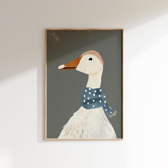 Whimsical Duck Print Modern Animal Wall Art For Nursery And Kids Room Decor Cottagecore Aesthetics Nursery Print