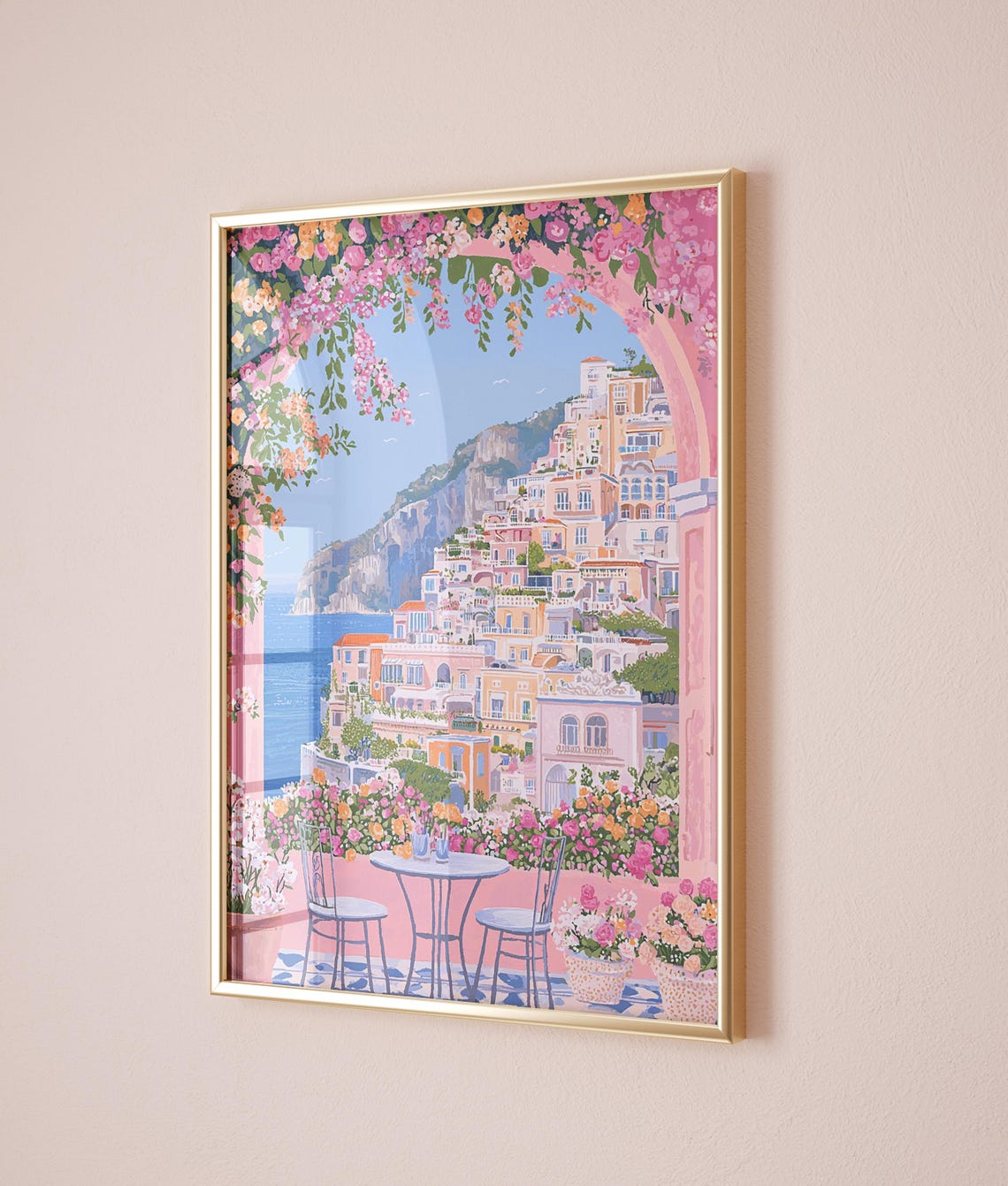Positano Amalfi Coast Floral Arch Coastal Town Terrace Sea View Poster - Image 2