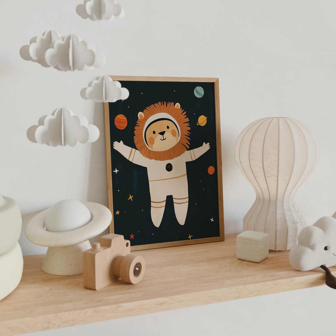 Lion Astronaut Floating In Space Stars Kids Nursery Animal Poster - Image 3