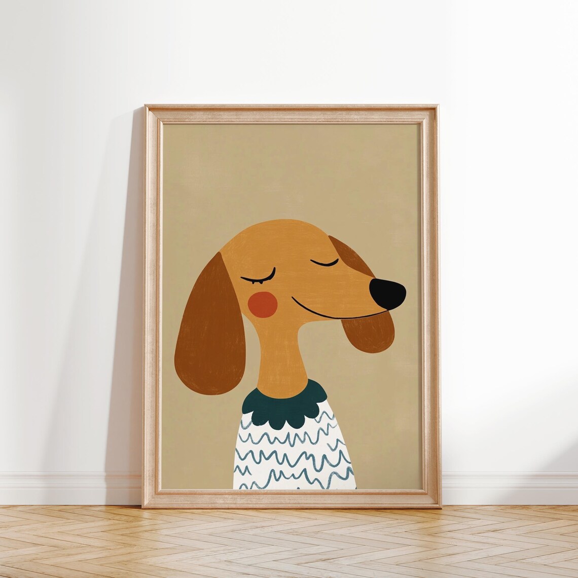 Sweet Dachshund Profile In Wavy Dress Nursery Kids Animal Poster - Image 2