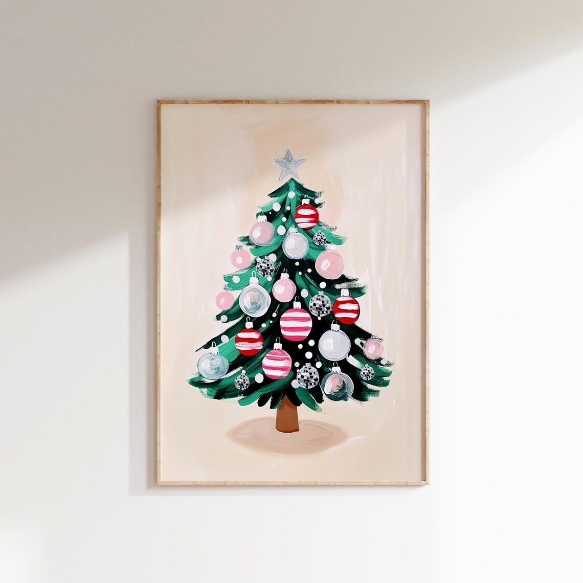 Pink Christmas Tree Ornaments Star Topper Holiday Decor Poster - Image 2