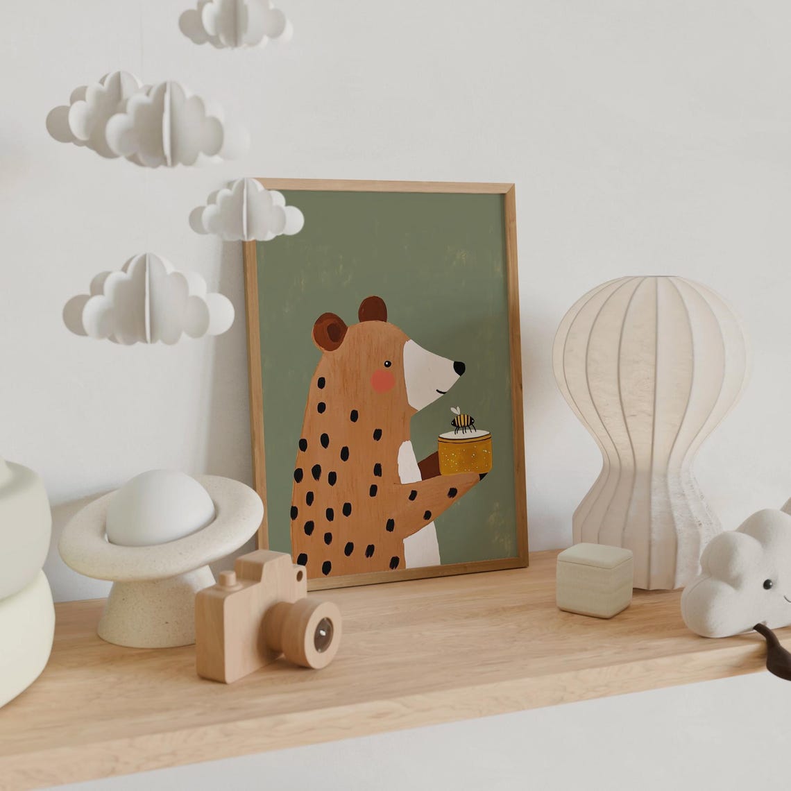 Sweet Spotted Bear Holding Honey Pot Nursery Kids Animal Poster