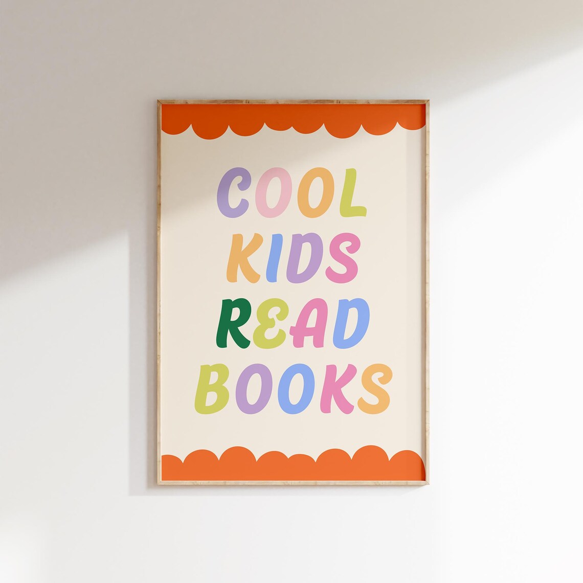 Cool Kids Read Books Orange Scallop Border Cheerful Reading Poster