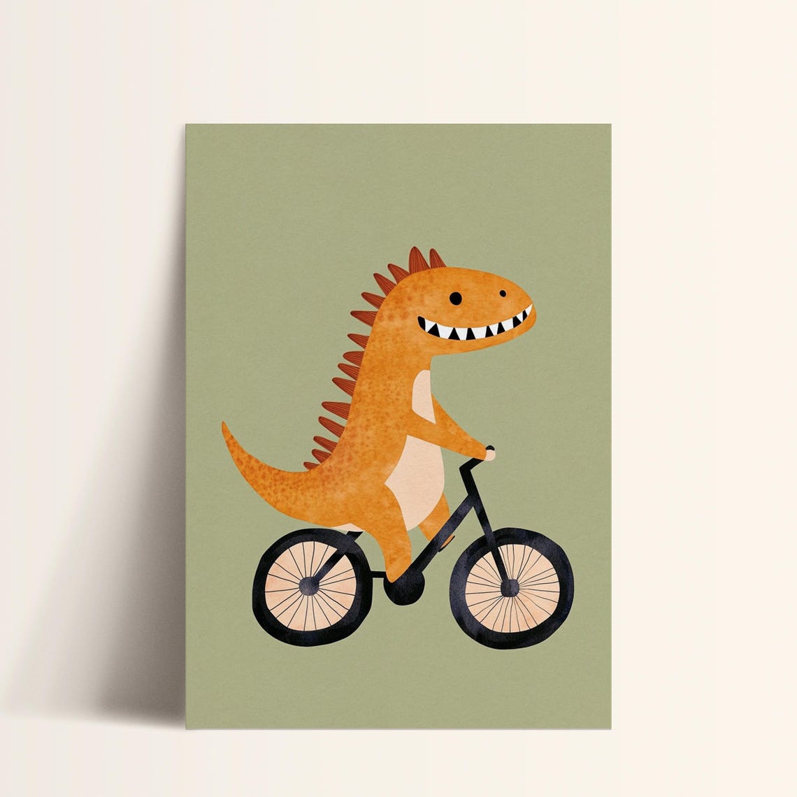 Green Dinosaur Riding Bike Wall Art Kids Room Poster Fun Dinosaur Nursery Decor - Image 3