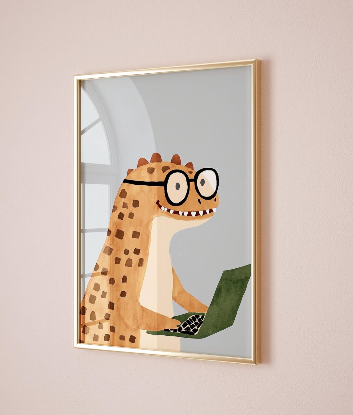 Funny Smart Dinosaur Glasses Green Laptop Kids Study Room Art Poster - Image 5