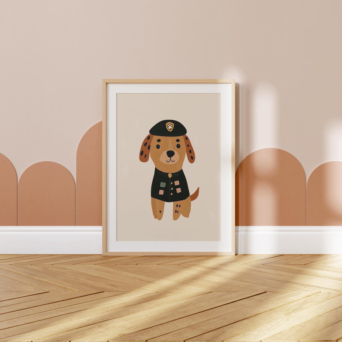 Officer Puppy Dog in Police Uniform Cute Nursery Kids Room Wall Art - Image 3