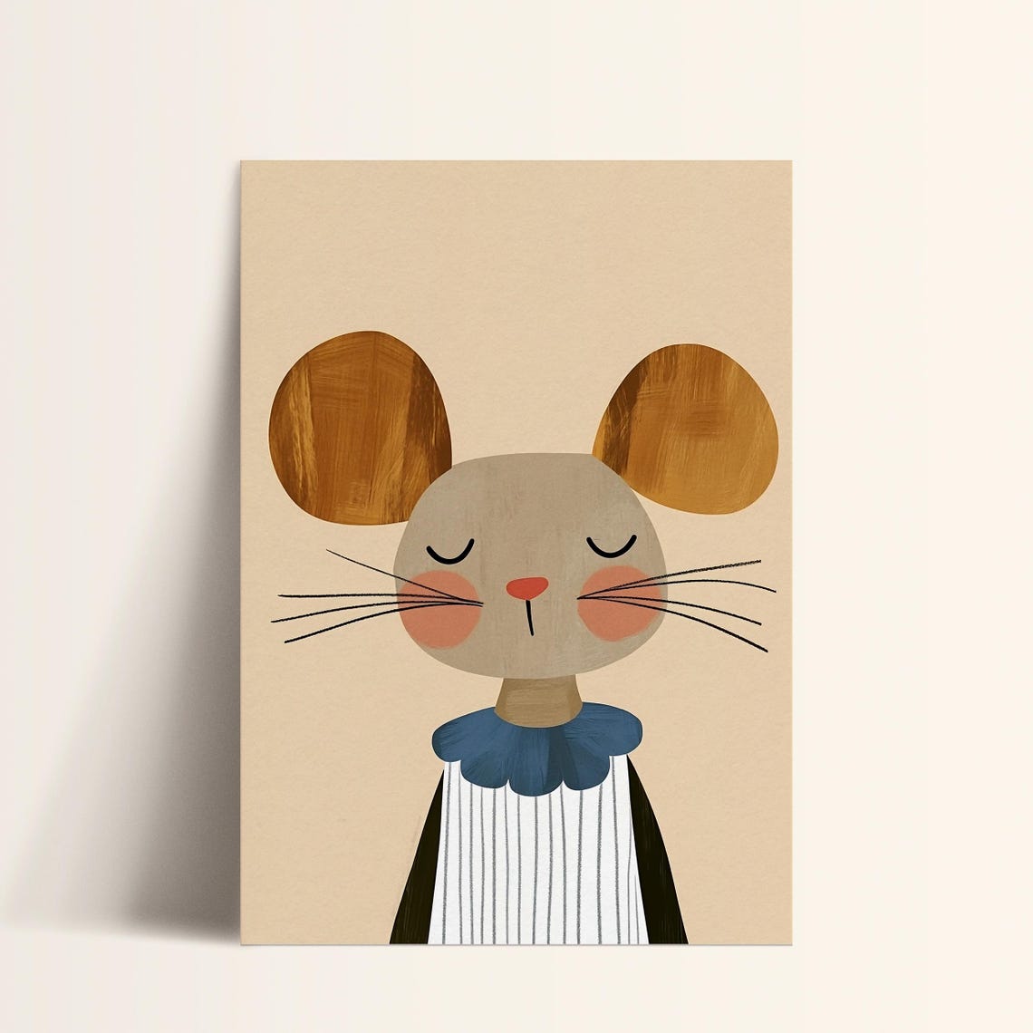 Modern Mouse Print Kids Room Wall Art Scandinavian Nursery Decor Animal Portrait Minimal Style Art