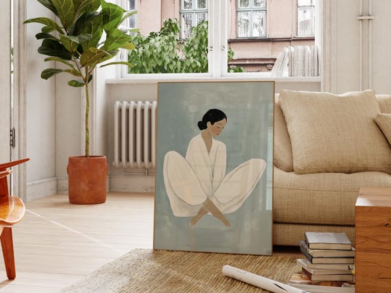 Seated Woman Art Print Minimalist Wall Art Maximalist Decor Modern Abstract Poster Preppy Room Decor