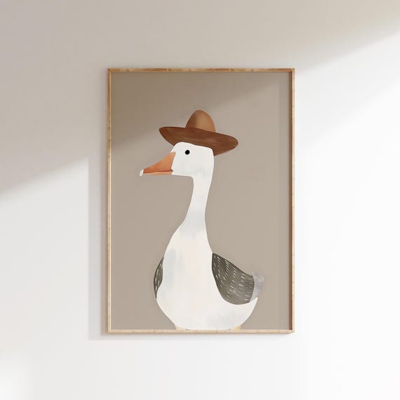 Cowboy Goose Kids Wall Art Playful Animal Illustration Farm Animal Print For Nursery Childrens Room And Playroom Decor Prints