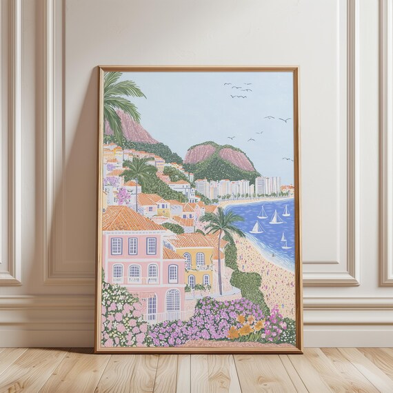 Tropical Coastal Town Twin Mountains Sailboats Palm Beach Poster