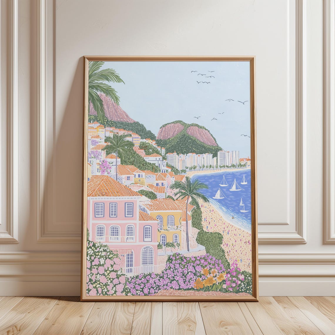 Tropical Coastal Town Twin Mountains Sailboats Palm Beach Poster