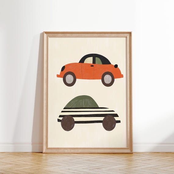 Vintage Car Wall Art Boys Room Decor Classic Car Kids Room Poster Transportation Nursery Art Playroom Decor