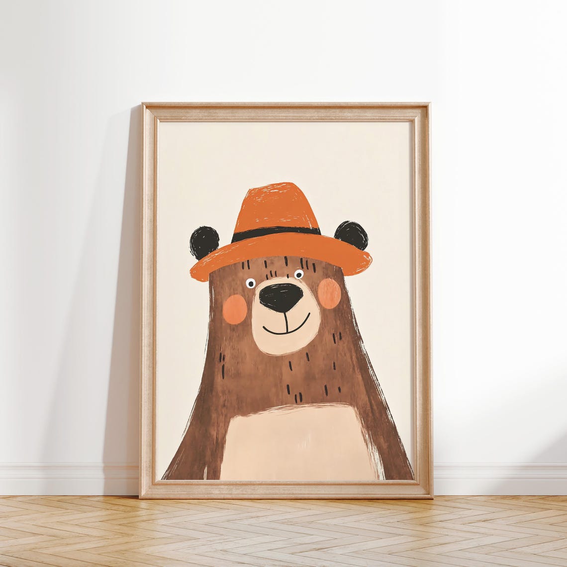 Brown Bear Orange Hat Rosy Cheeks Cute Nursery Animal Poster - Image 2