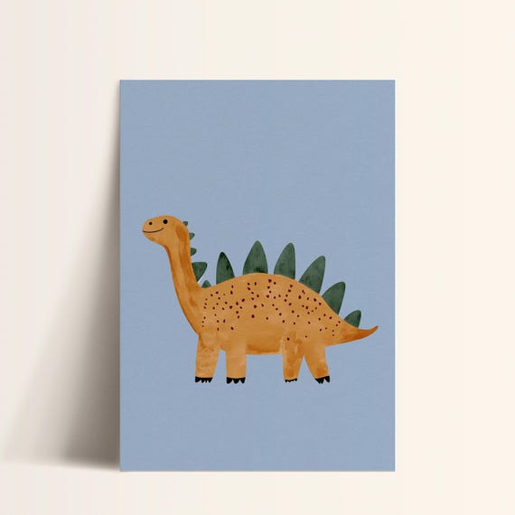Orange Dinosaur Wall Art Dinosaur Kids Room Decor Nursery Poster Playroom Dinosaur Art Toddler Wall Art