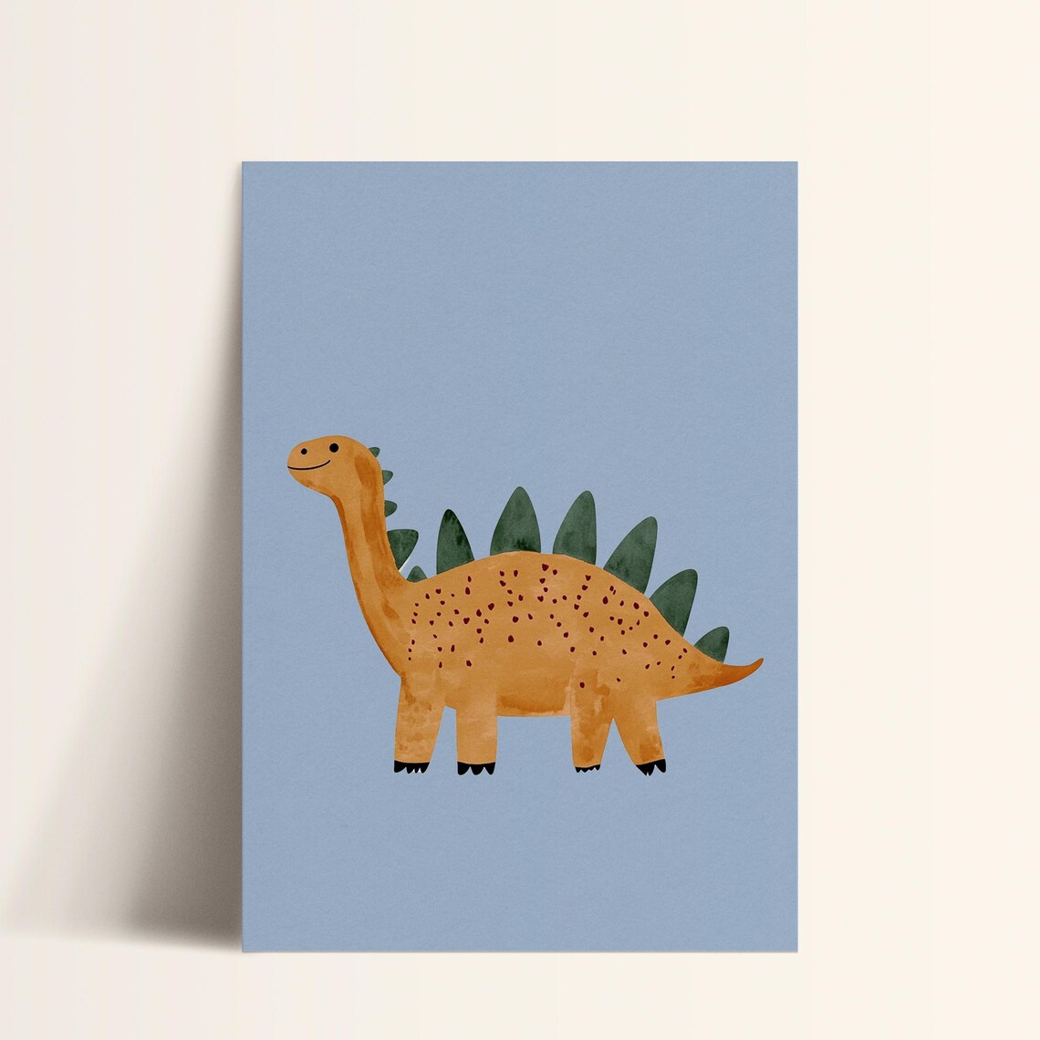 Tan Spotted Stegosaurus Green Plates Kids Dino Room Art Poster