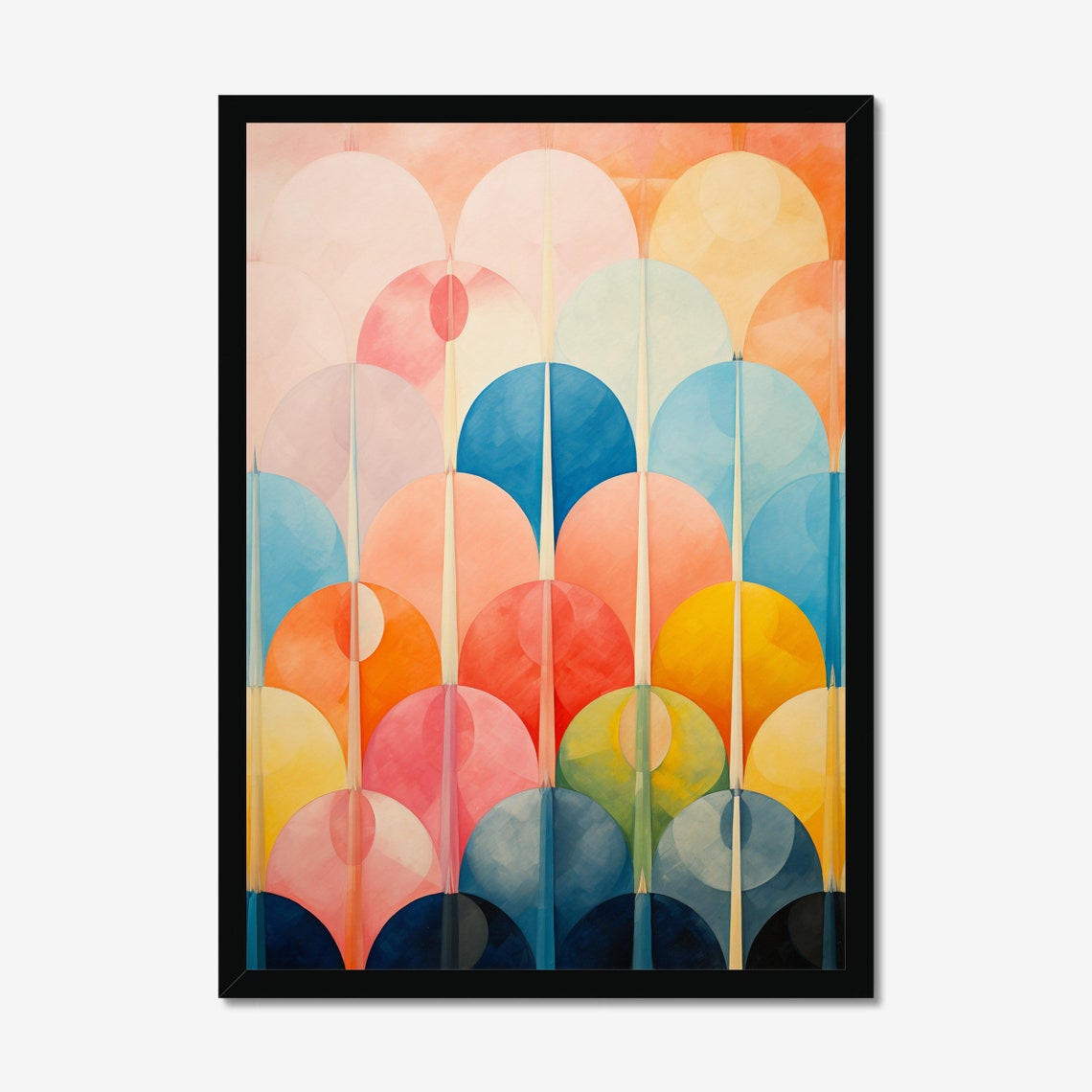 Overlapping Colorful Circles Mid Century Geometric Abstract Art Poster
