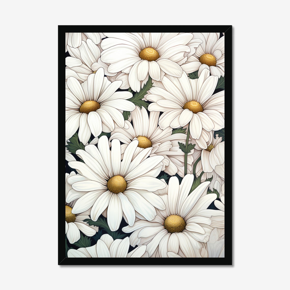 White Daisies Blooming in Close Up Botanical Floral Art Poster
