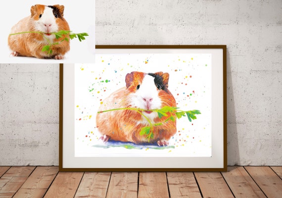 Guinea Pig Custom Pet Portrait, Watercolor Painting
