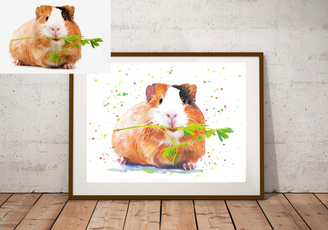 Guinea Pig Custom Pet Portrait, Watercolor Painting