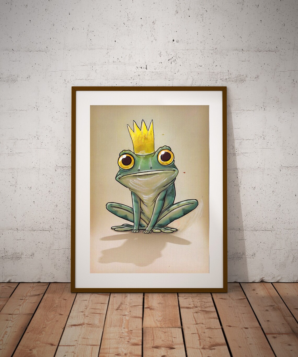 Frog Prince Golden Crown Cute Green Cartoon Amphibian Art Poster