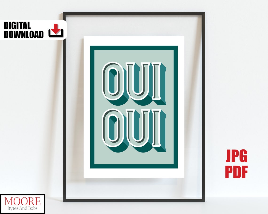 Oui Oui Green Poster Teal Bathroom Print Funny Toilet Print Wc Wall Art Powder Room Door Sign French Saying