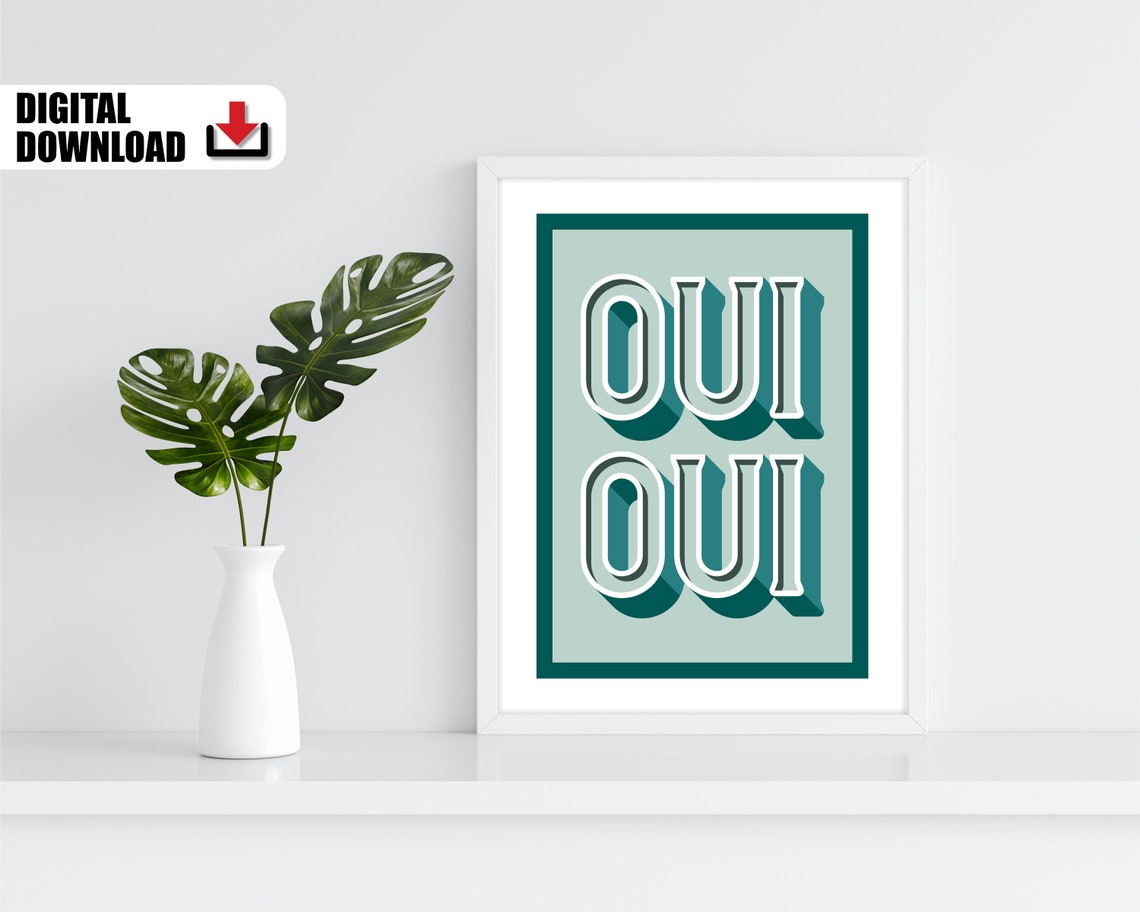 Oui Oui Green Retro 3D Lettering French Bathroom Quote Poster - Image 2