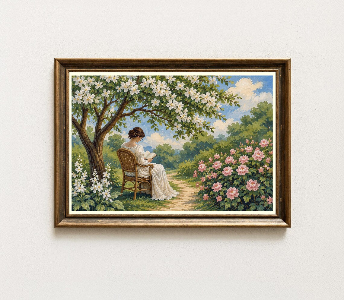 Reading Woman Under Tree, Vintage Style Art Print