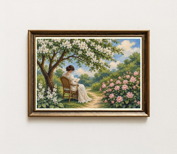 Reading Woman Under Tree, Vintage Style Art Print