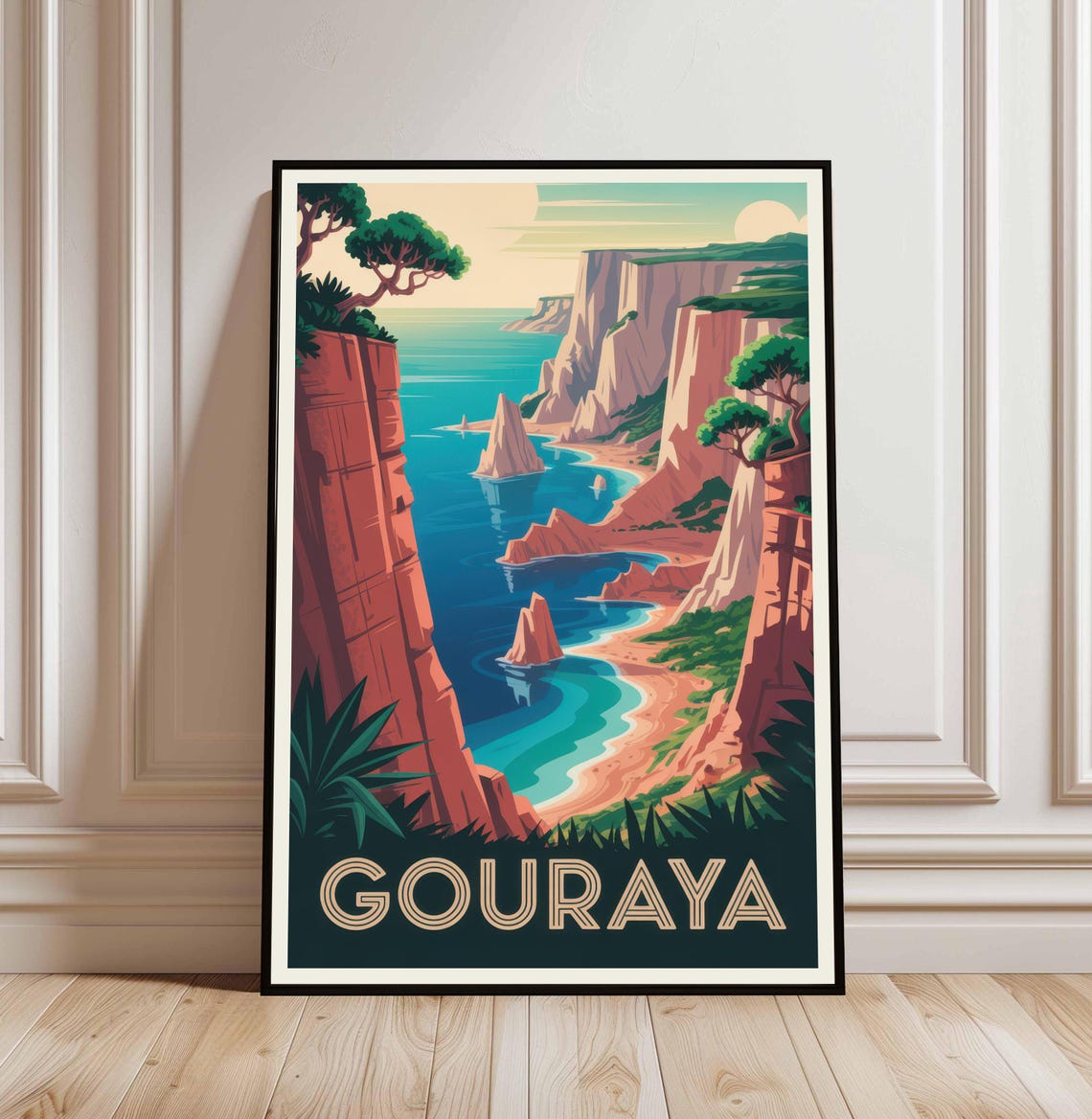 Gouraya Algeria Mediterranean Cliffs Coastal Vintage Travel Poster