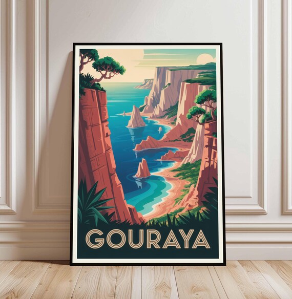 Gouraya Algeria Mediterranean Cliffs Coastal Vintage Travel Poster
