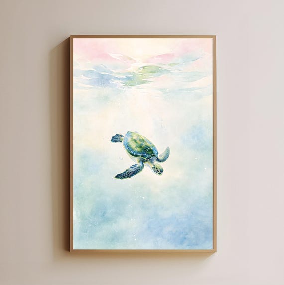 Sea Turtle Watercolor Print Ocean Life Wall Art Coastal Beach Home Decor Marine Animal Poster