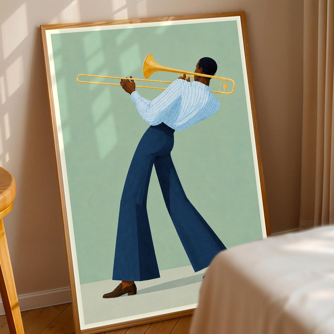 Trombone Player Mid Century Modern Jazz Musician Illustration Poster