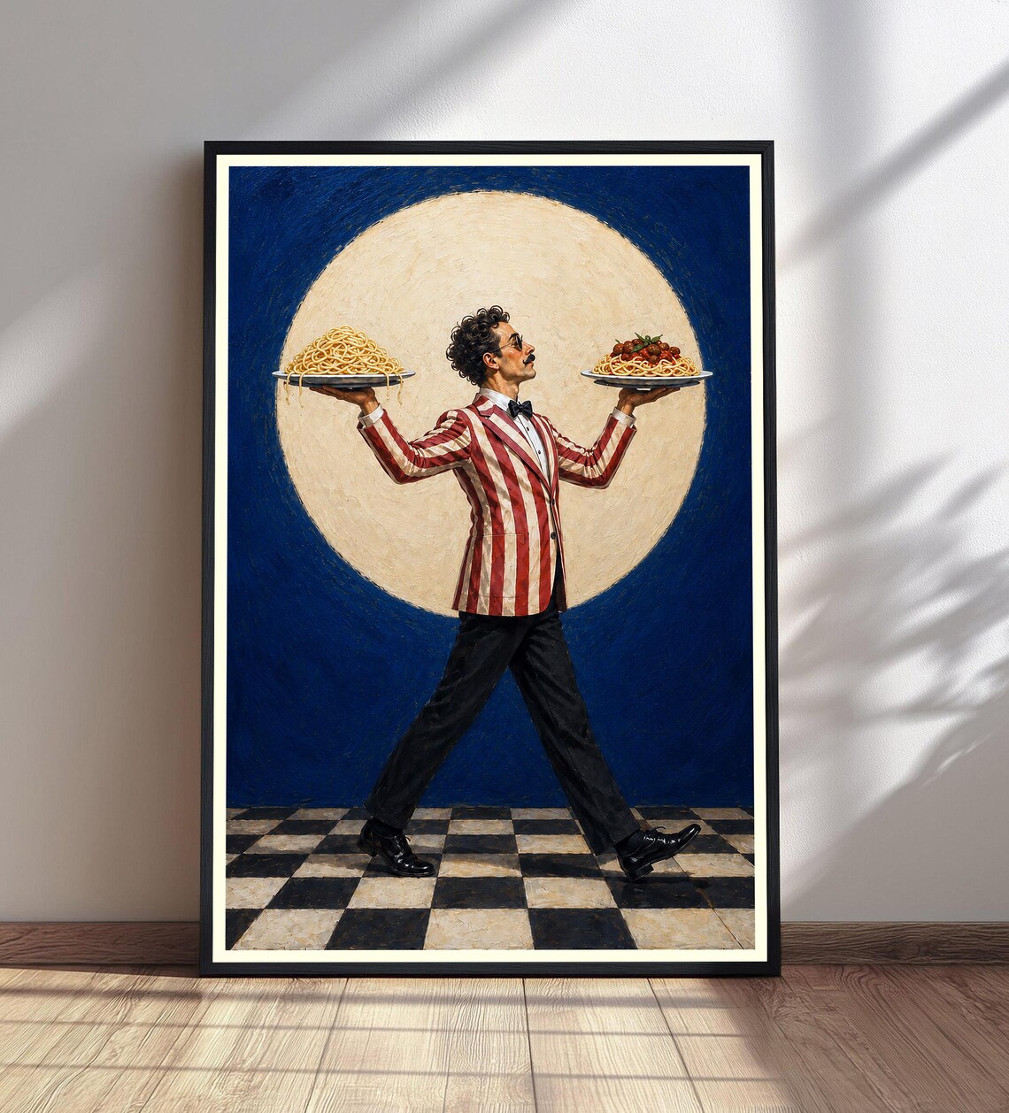 Italian Waiter Serving Spaghetti Vintage Retro Kitchen Dining Room Poster