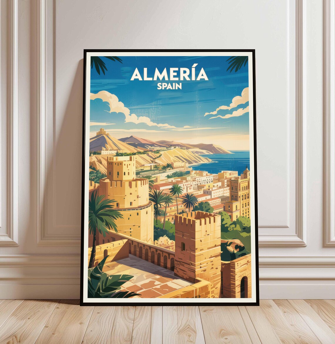 Almeria Spain Alcazaba Fortress Coastal City Vintage Travel Poster