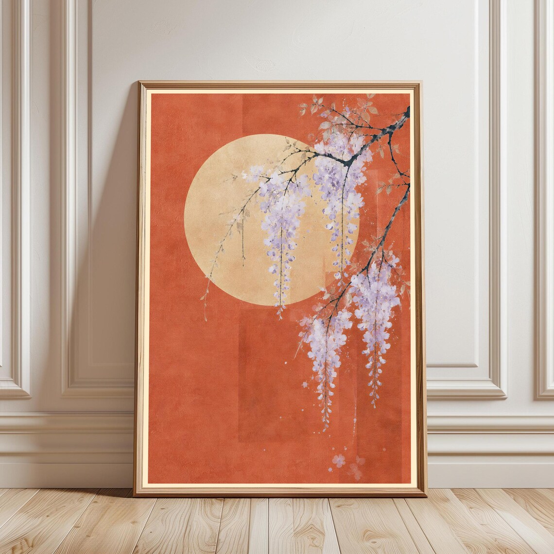 Japanese Wisteria Moon Poster Print, Japandi Decor