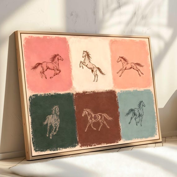 Abstract Horse Wall Art Canvas Print Distressed Block Color Modern Equestrian Decor Ranch Home