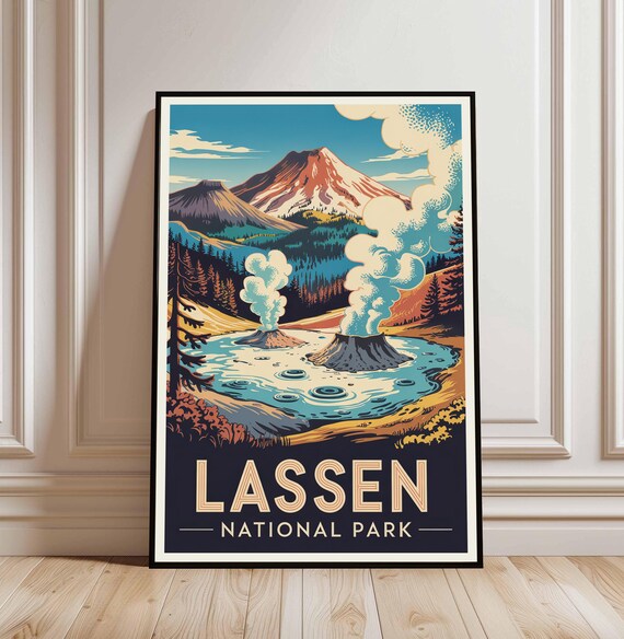 Lassen National Park Volcanic Geysers Vintage Travel Art Poster