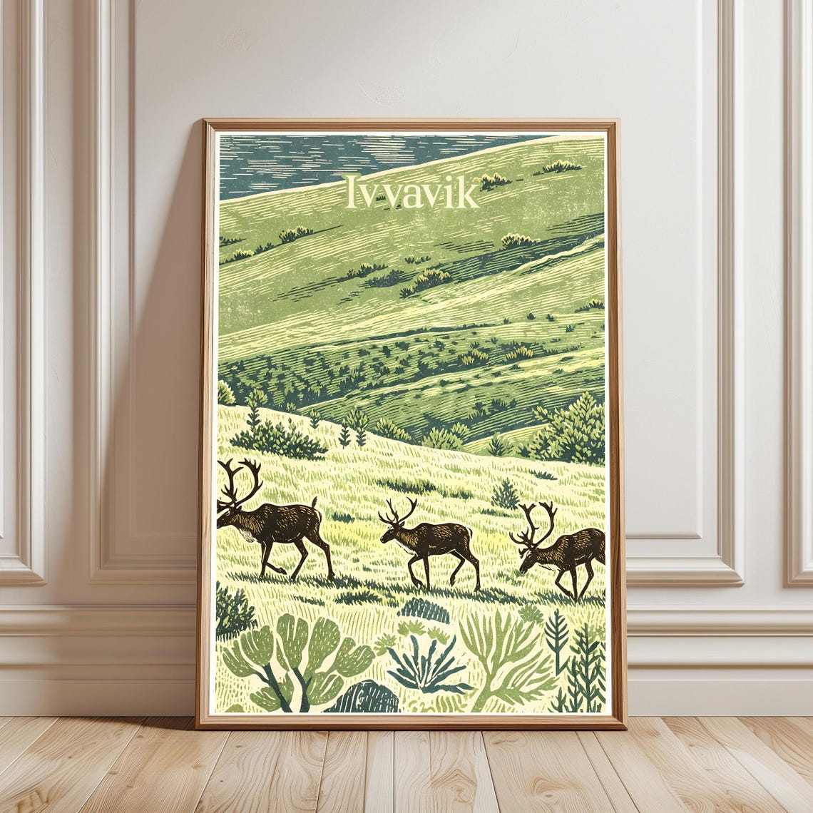 Ivvavik Travel Poster Reindeer Landscape Print Vintage National Park Wall Art Canada Decor