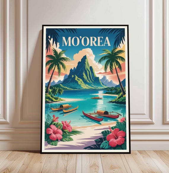 Moorea Travel Poster French Polynesia Wall Art Print Home Decor Birthday Gifts Minimalist Cityscape