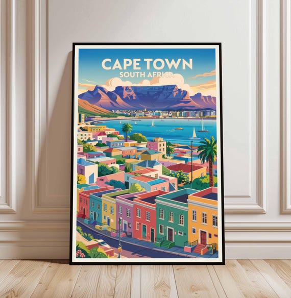 Cape Town Travel Print Poster South Africa Wall Art Table Mountain Vintage Decor