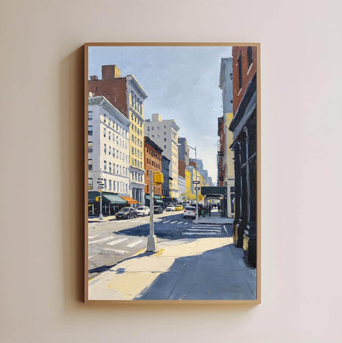 Sunlit City Street With Yellow Cabs Impressionist Urban Art Poster