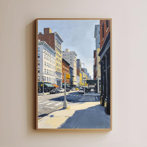 Impressionistic City Street Print Bustling Urban Landscape Wall Art Modern Cityscape Poster