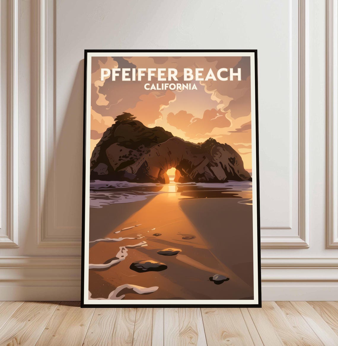 Pfeiffer Beach California Sunset Keyhole Rock Vintage Travel Poster