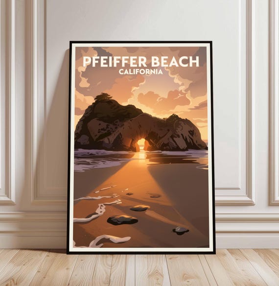 Pfeiffer Beach California Travel Poster Big Sur Wall Art Print Home Decor Wedding Gifts