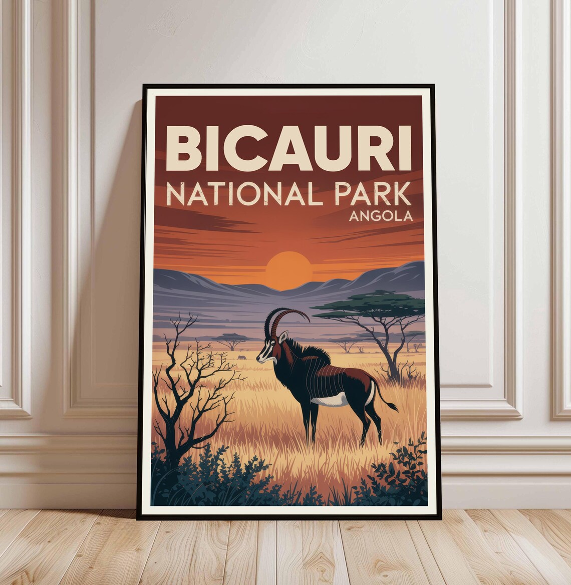 Bicauri National Park Angola Sunset Safari Antelope Vintage Poster