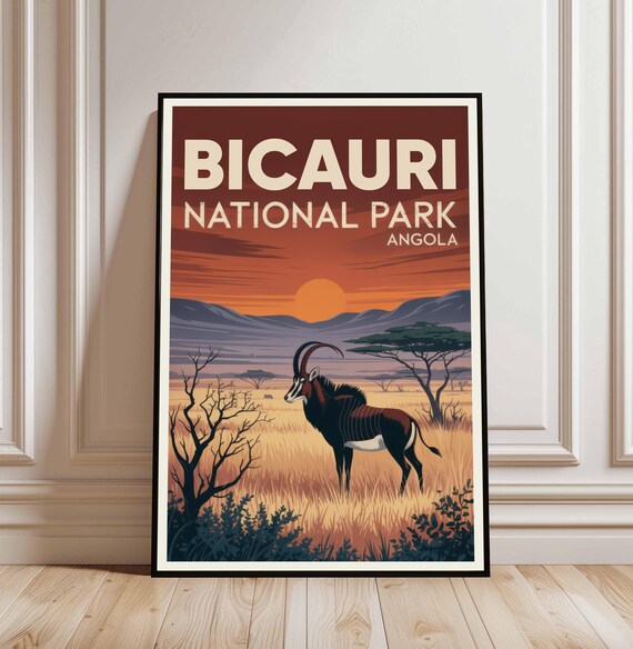 Bicauri National Park Angola Sunset Safari Antelope Vintage Poster
