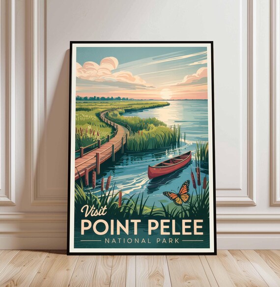 Point Pelee National Park Canada Canoe Marsh Retro Travel Poster