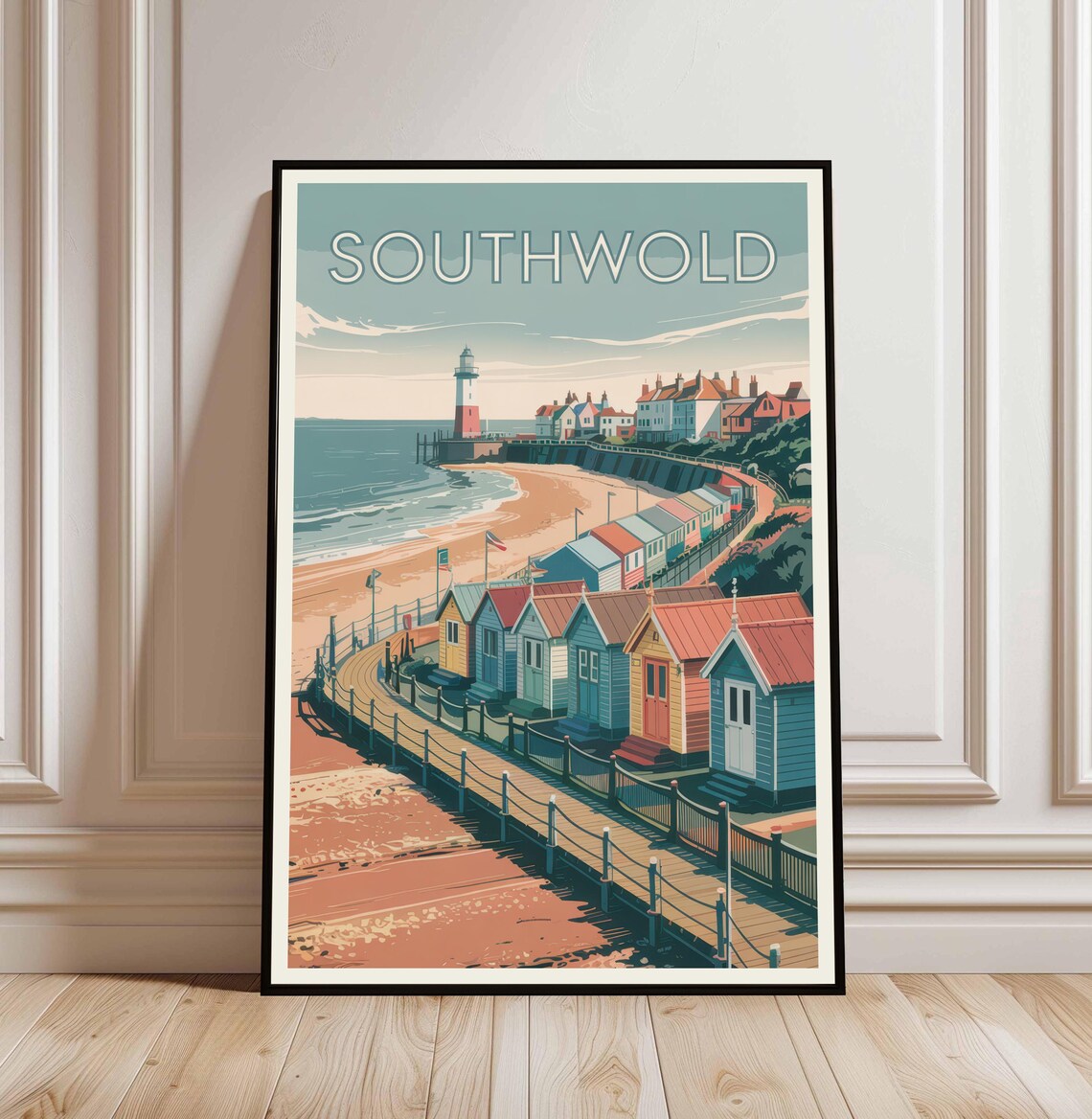 Southwold England Vintage Seaside Travel Poster Beach Huts Art