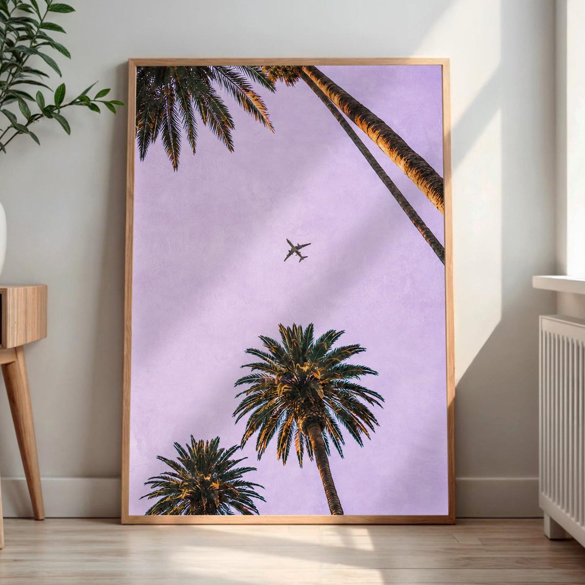 Palm Trees Lavender Sky Airplane Tropical Photography Poster